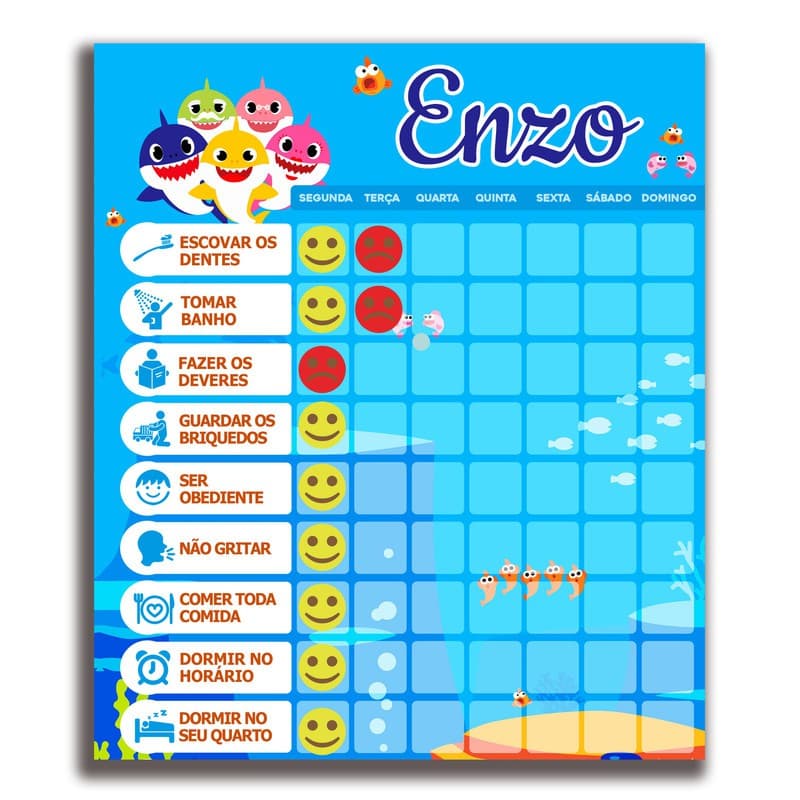 Quadro de incentivo de obediencia para criança baby Shark boy