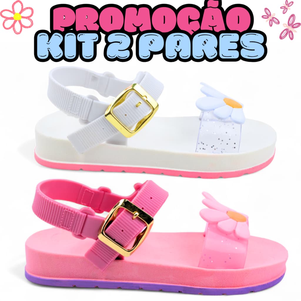 Kit 2 Sandálias Margarida Infantil Feminina Antiderrapante Super Leve para Segurança