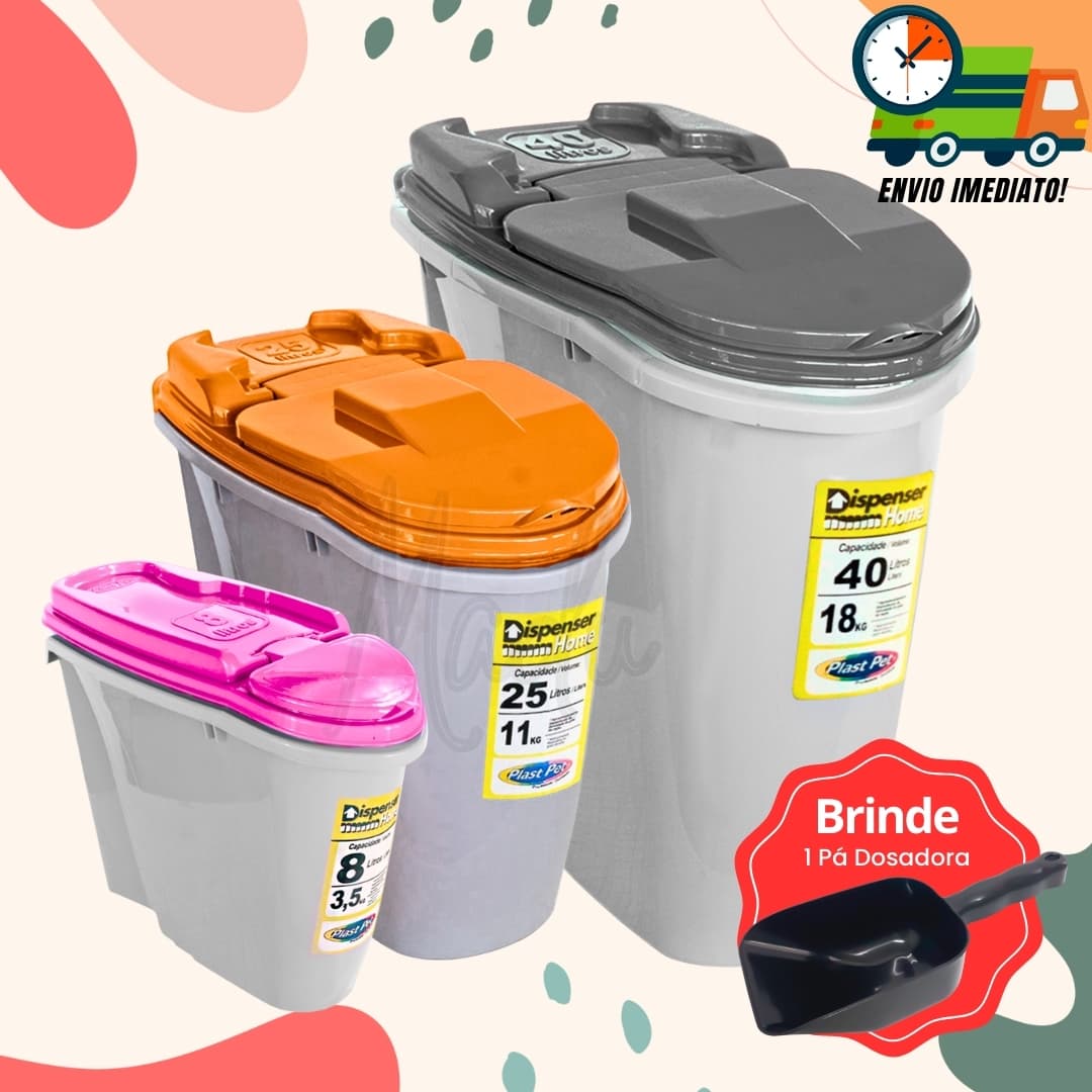 Porta Ração Pet e Grãos Dispenser Home 25 lts ou 40lts + Caneca Dosadora Promoção Envio Imediato