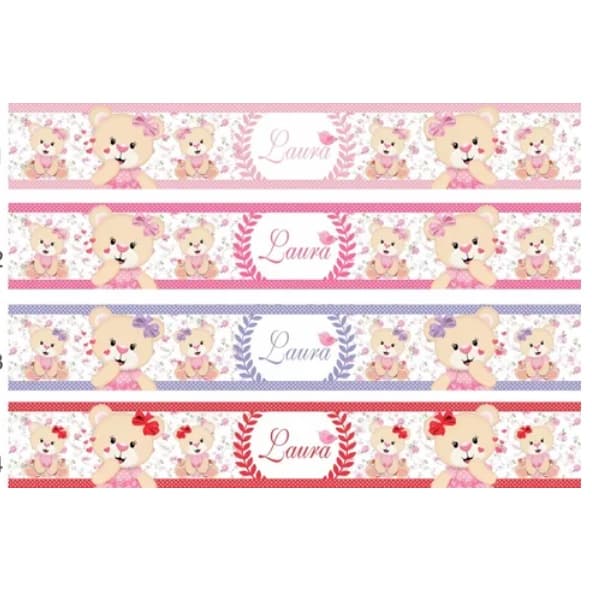 kit 02 Faixas Parede Ursinha Bebê Infantil Nome Personalizado