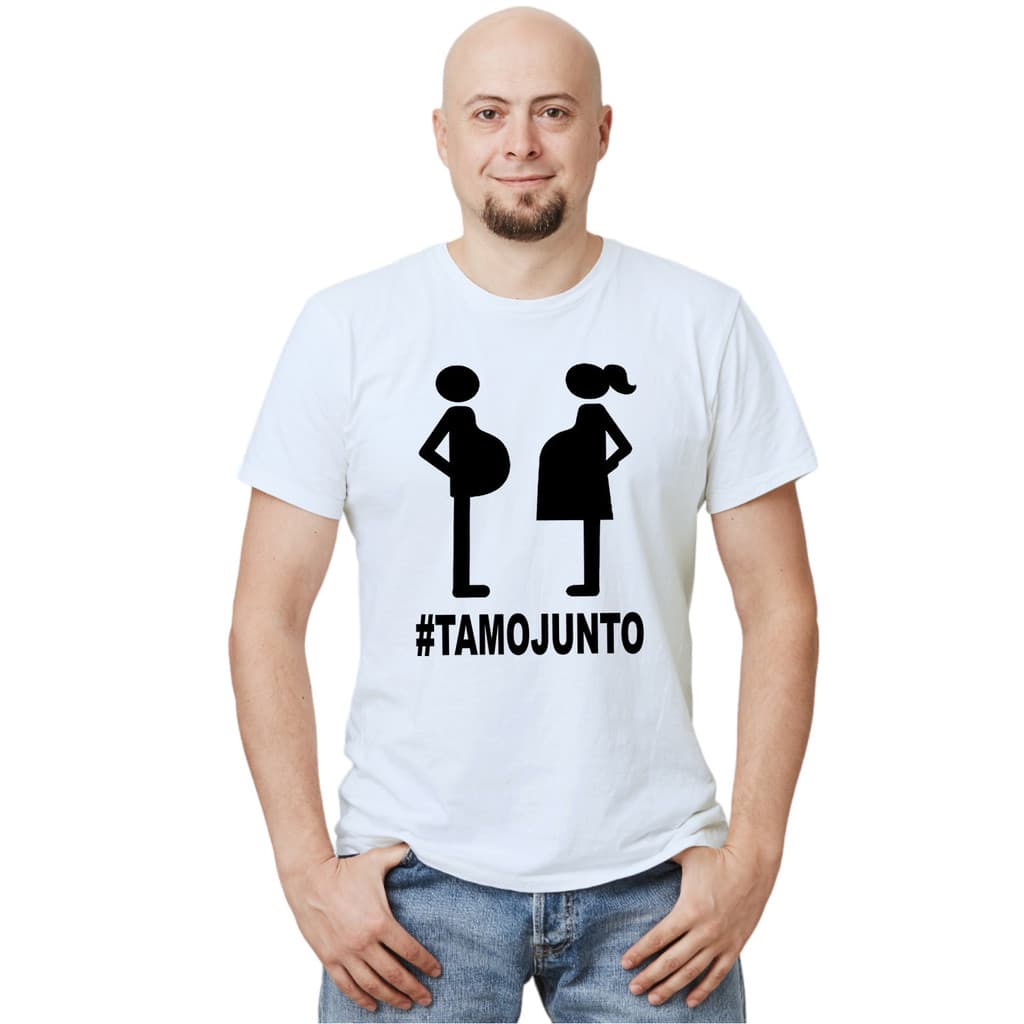 Camiseta Grávida E Grávido Tamo junto Camisa Personalizada Blusa Adulto Algodão com Poliéster