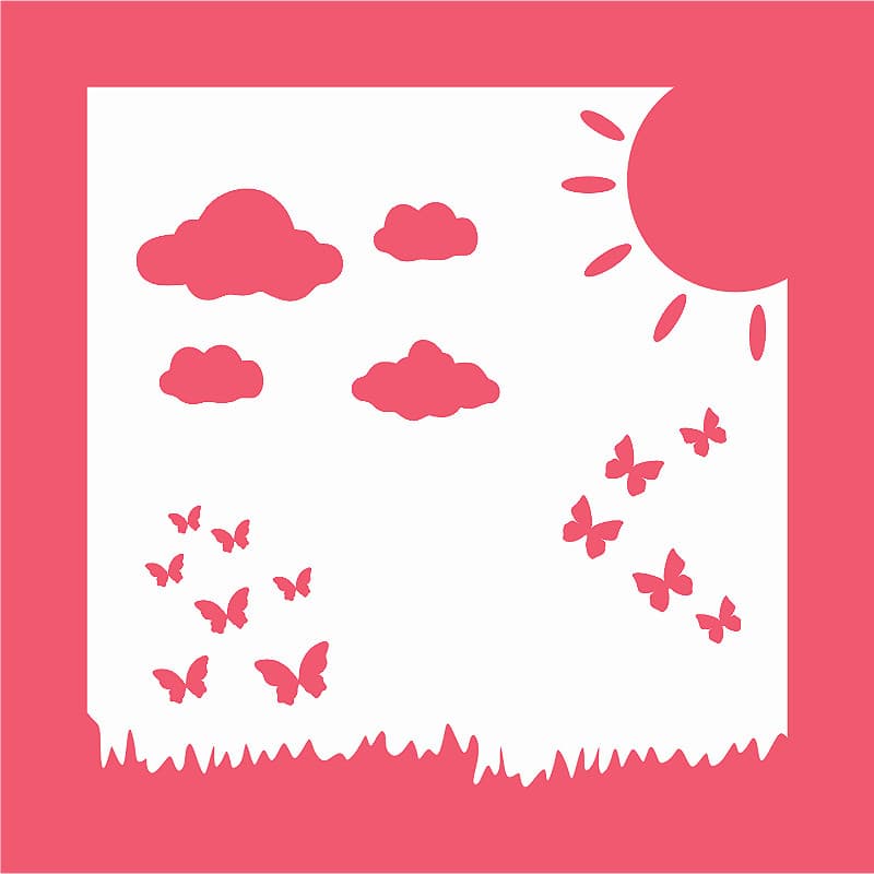 Estêncil Diananicy Nº 452 - Stencil Paisagem Jardim Sol Confeitaria Pasta Biscoito