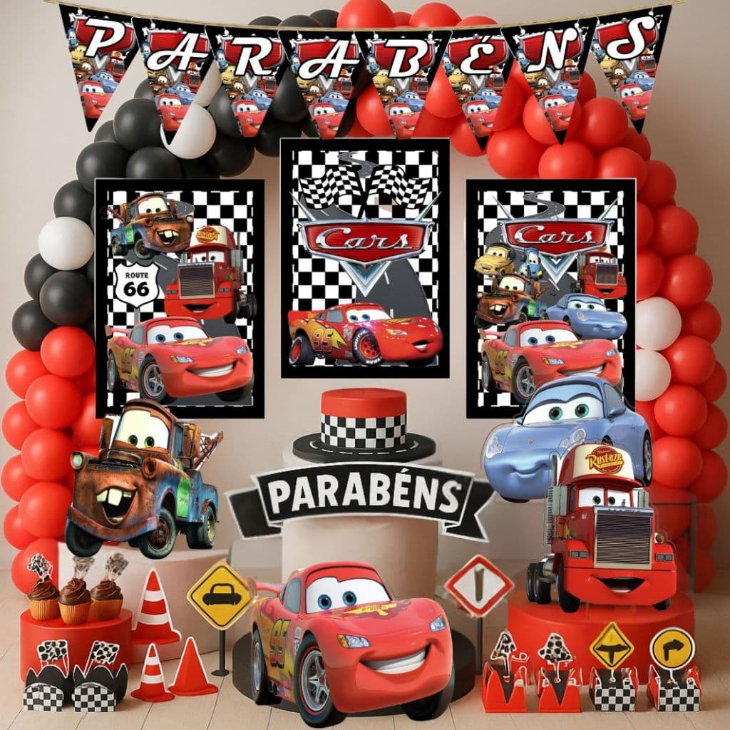 Kit Festa Aniversário Personalizado Cars Carro 78 itens - Decoração Mesversario Lembrancinhas