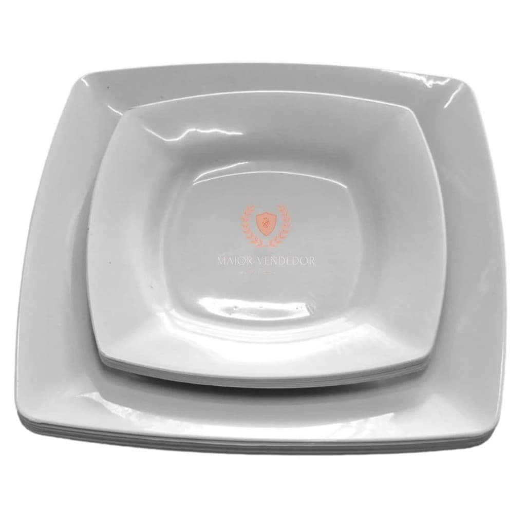 Kit 20 Pratos Quadrados 10 Pratos p/ Refeição + 10 Pratos p/ Sobremesa