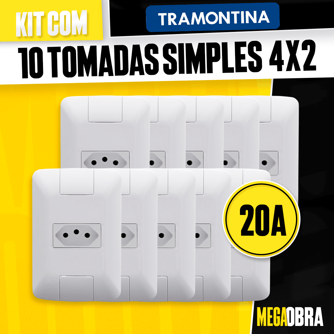 Kit Tomada 20A Simples Tramontina Linha Aria 4x2 Modular Tomada 20 Amperes Pino Grosso