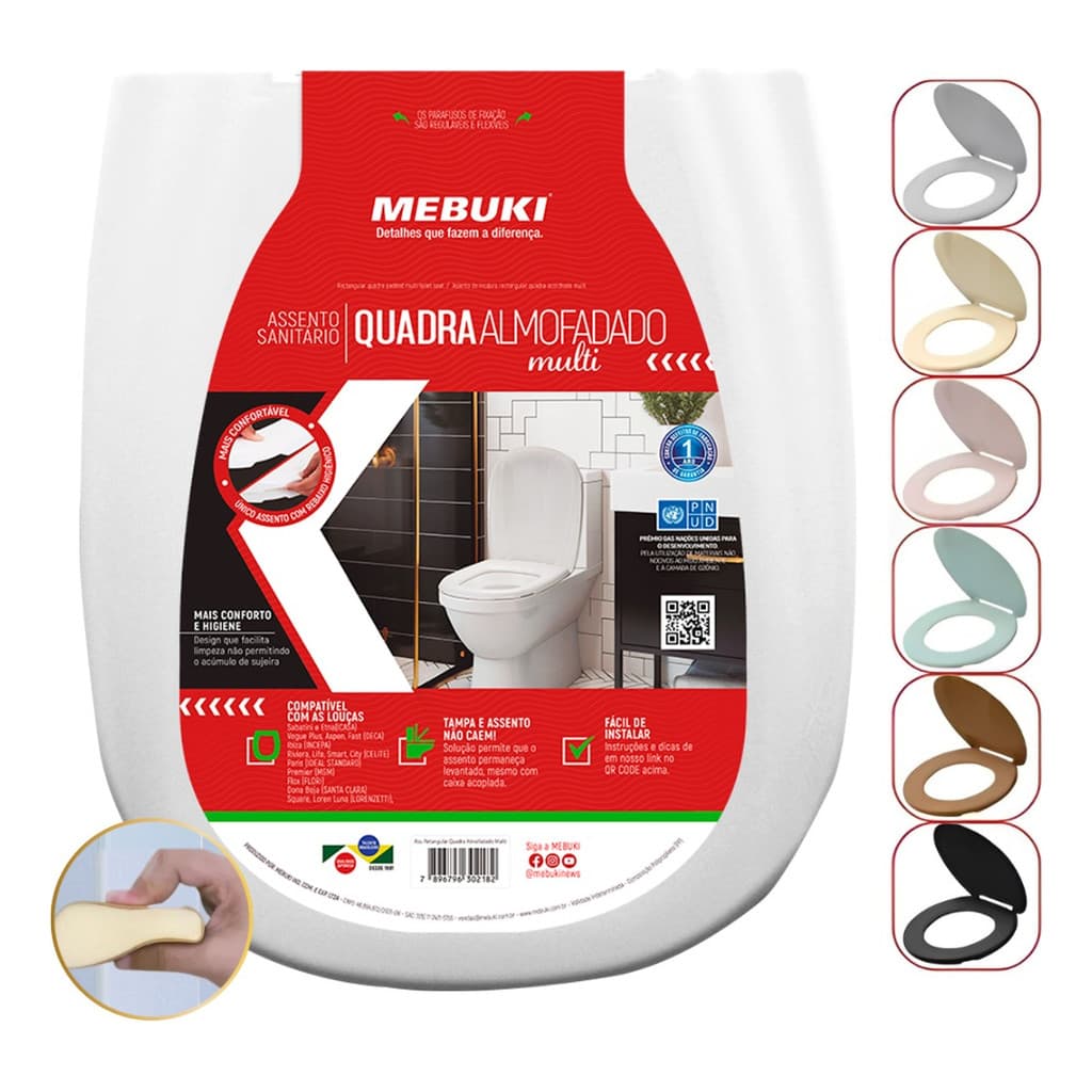 Assento Sanitário Almofadado Retangular Sabatini Para Vaso Icasa 1.6gpf 6.0lpf