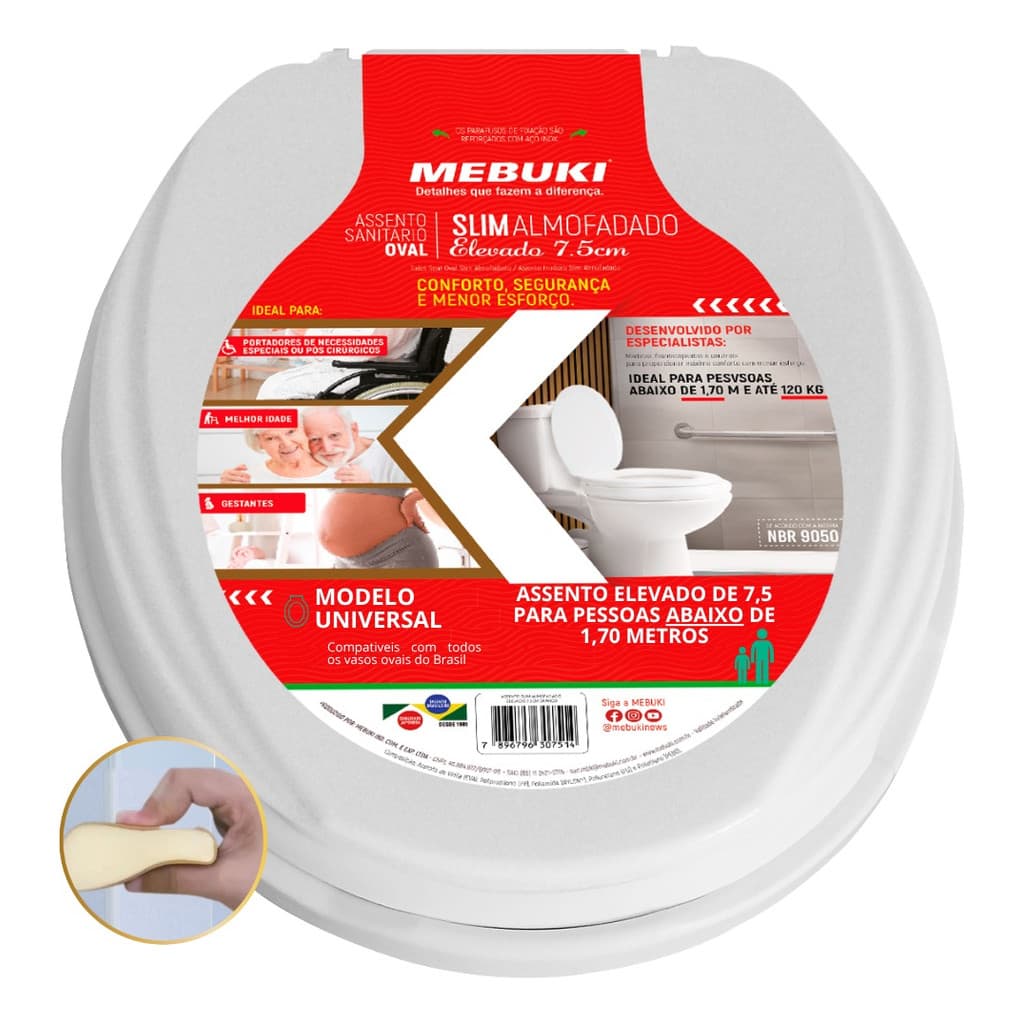 Assento Sanitário Oval Almofadado Elevado 7,5cm Izy para Vaso Deca 1.6gpf 6.0lpf