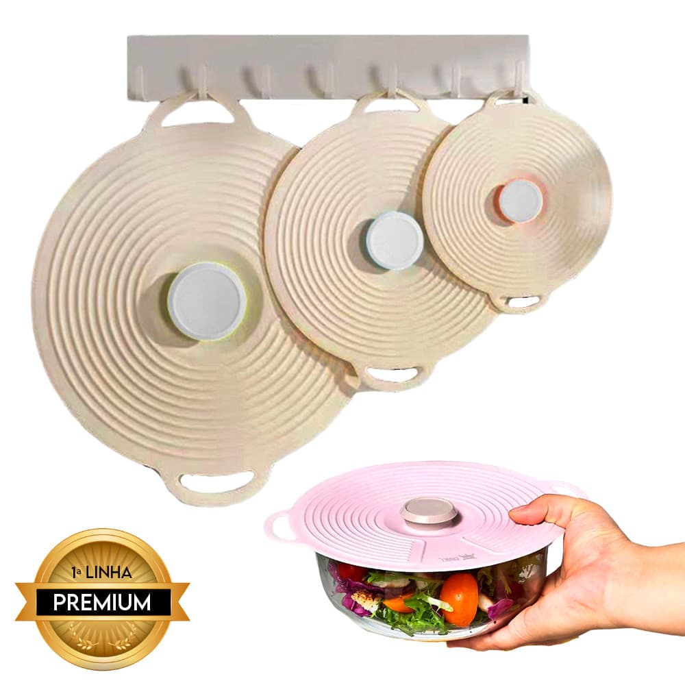 Kit 3 Peças Tampa de Silicone Para Panela Resistente ao Calor Micro-ondas Multiuso