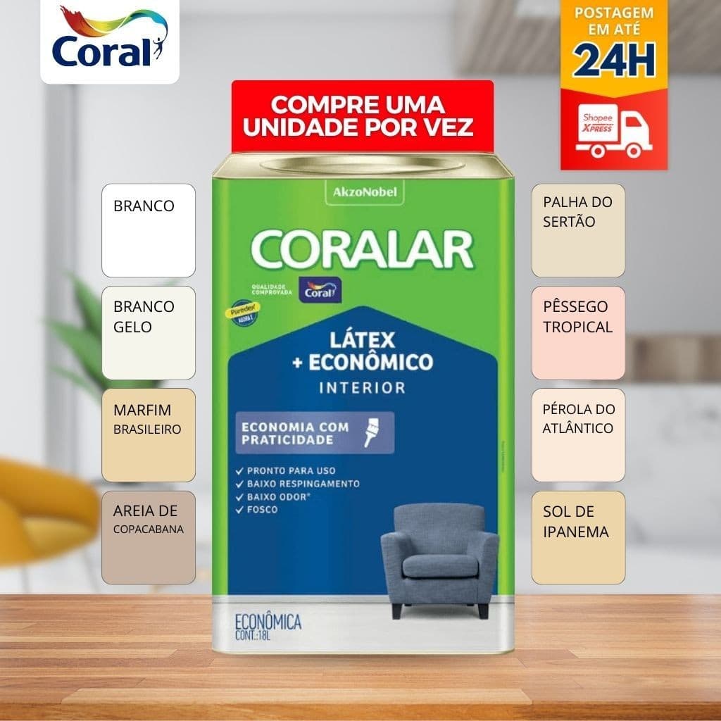 Tinta Látex Econômica Coralar Paredex Secagem Rápida 18 Litros Coral - cores | Parede, quarto, sala