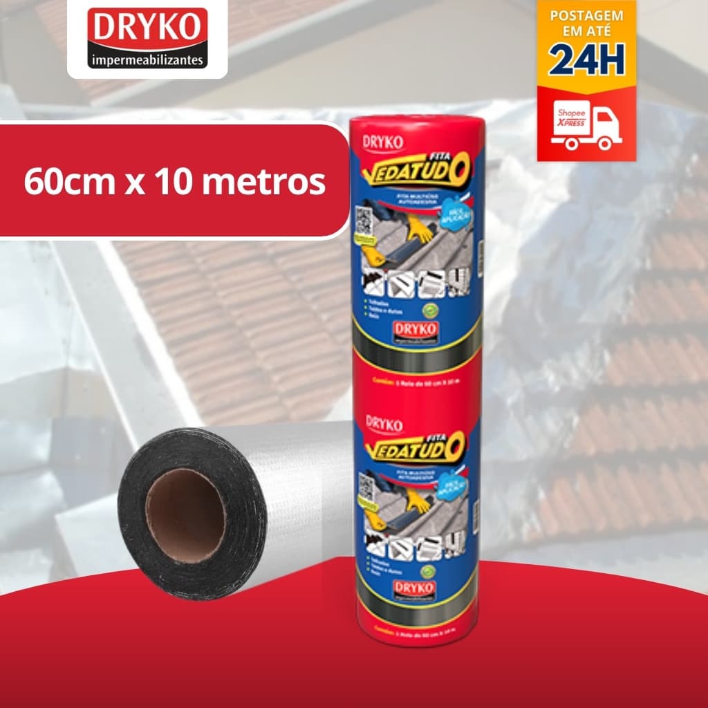 Fita Manta Adesiva 60cm X 10m Asfaltica Aluminizada Vedatudo Dryko