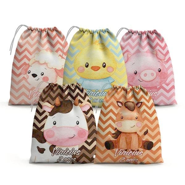 Sacolinhas Surpresa Personalizada Tecido Fazendinha Bichos (15x20)