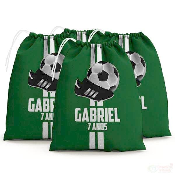 30 Sacolinhas Surpresa Personalizada Tecido Futebol  (15x20)