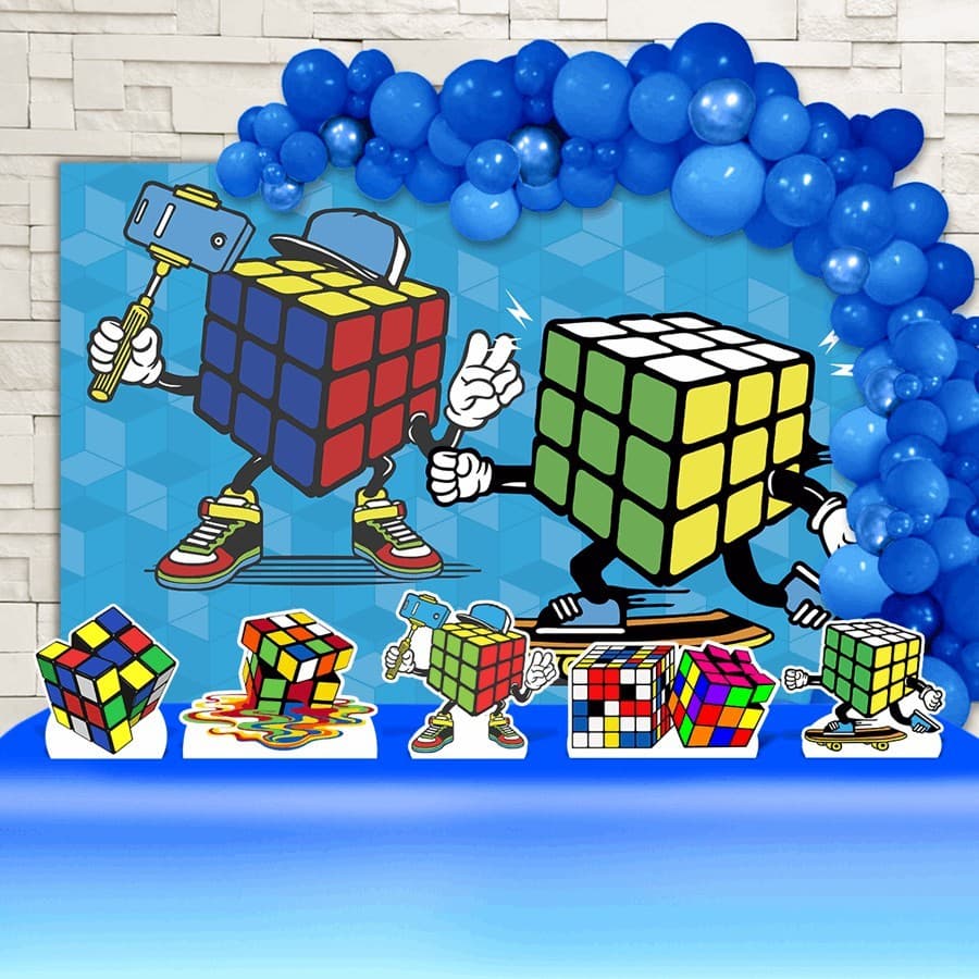 Festa Aniversário Cubo Mágico Decoração Kit Ouro