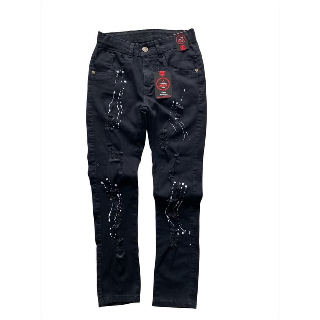 Calça Jeans  Detalhes de Tinta e Rasgos