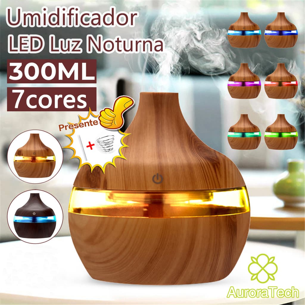 Umidificador De Ar Madeira Ultrassônico Difusor De Aromatizador Usb Com Led Purificador De Ar