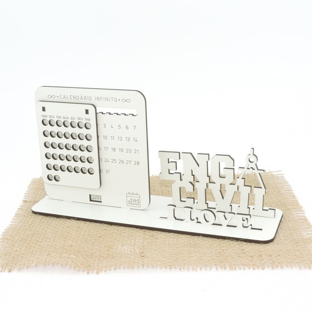 5 Calendário Infinito Com Display Personalizado Mdf Branco - Engenharia Civil