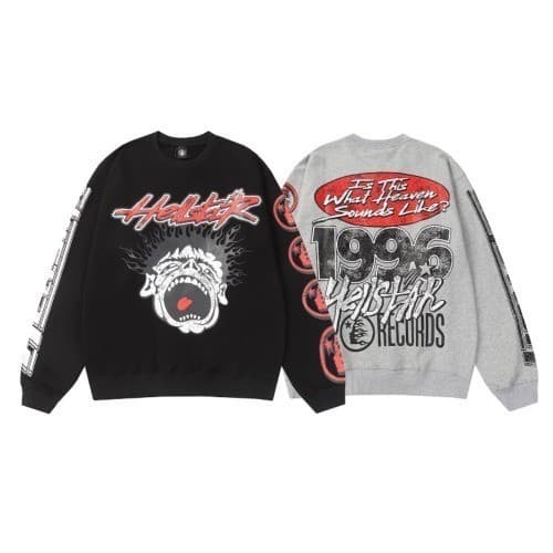 Moda High Street Hellstar Novo Unisexo Estilo Hip Hop Casual Manga Solta Camisola Redonda ENVIO IMEDIATO