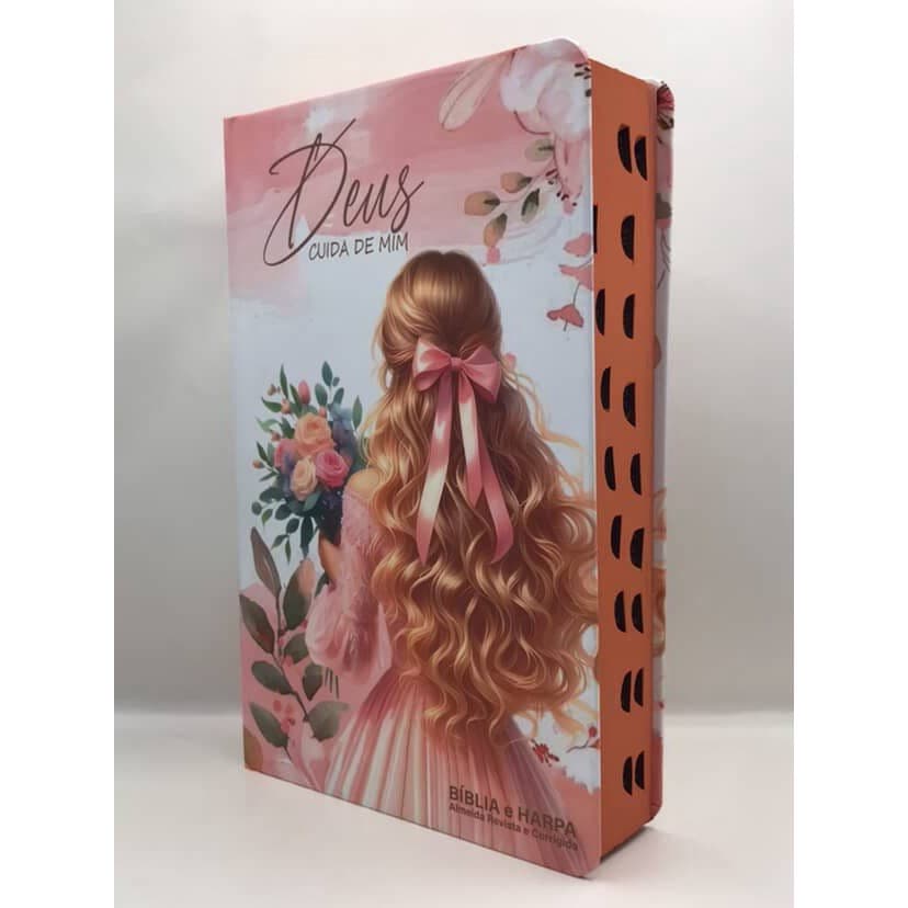 Bíblia Sagrada Tamanho Grande com Harpa Palavras de Jesus em Vermelho Capa Dura Menina Mel