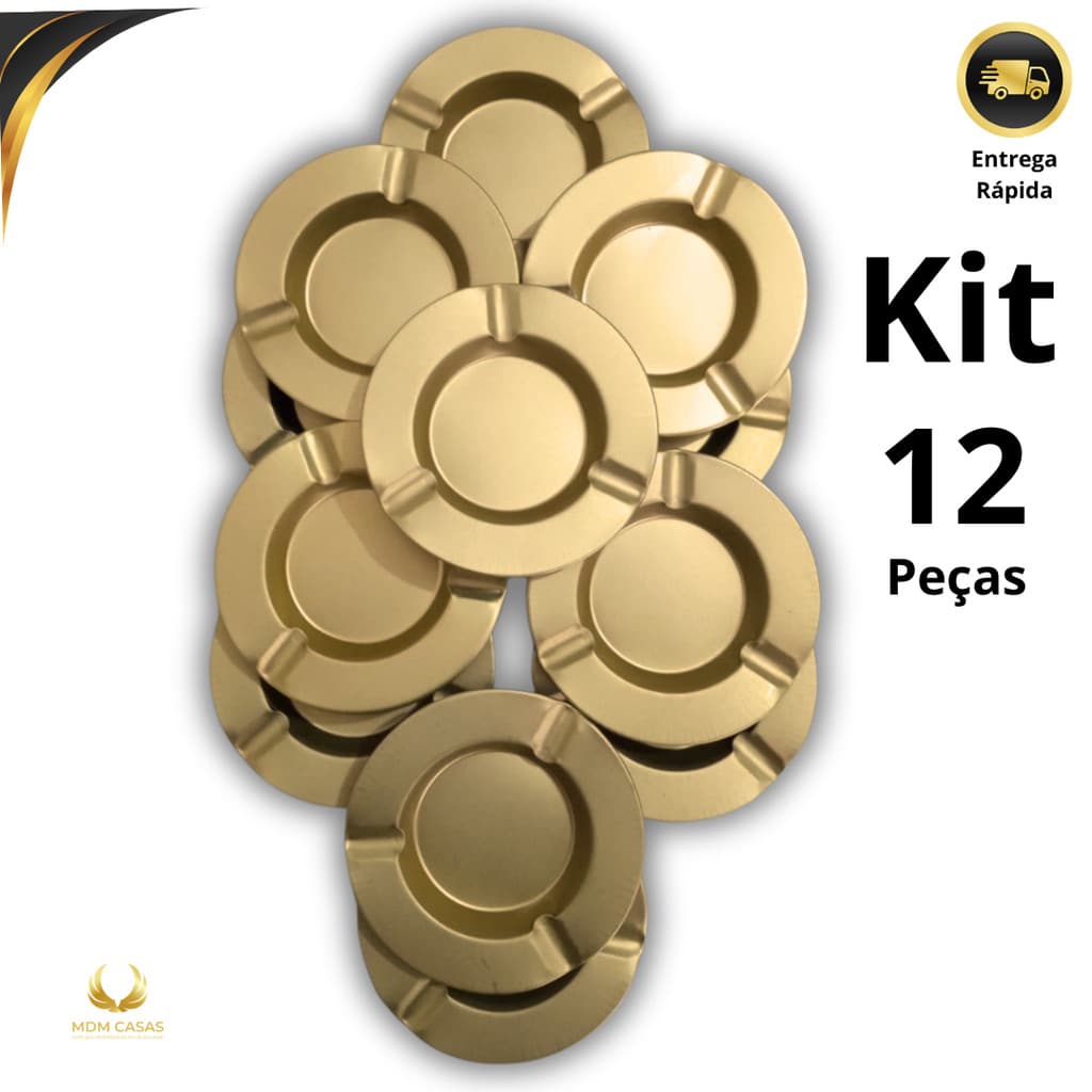 Cinzeiro Redondo Dourado Metal Resistente Lavável Com 6 ou 12 Peças
