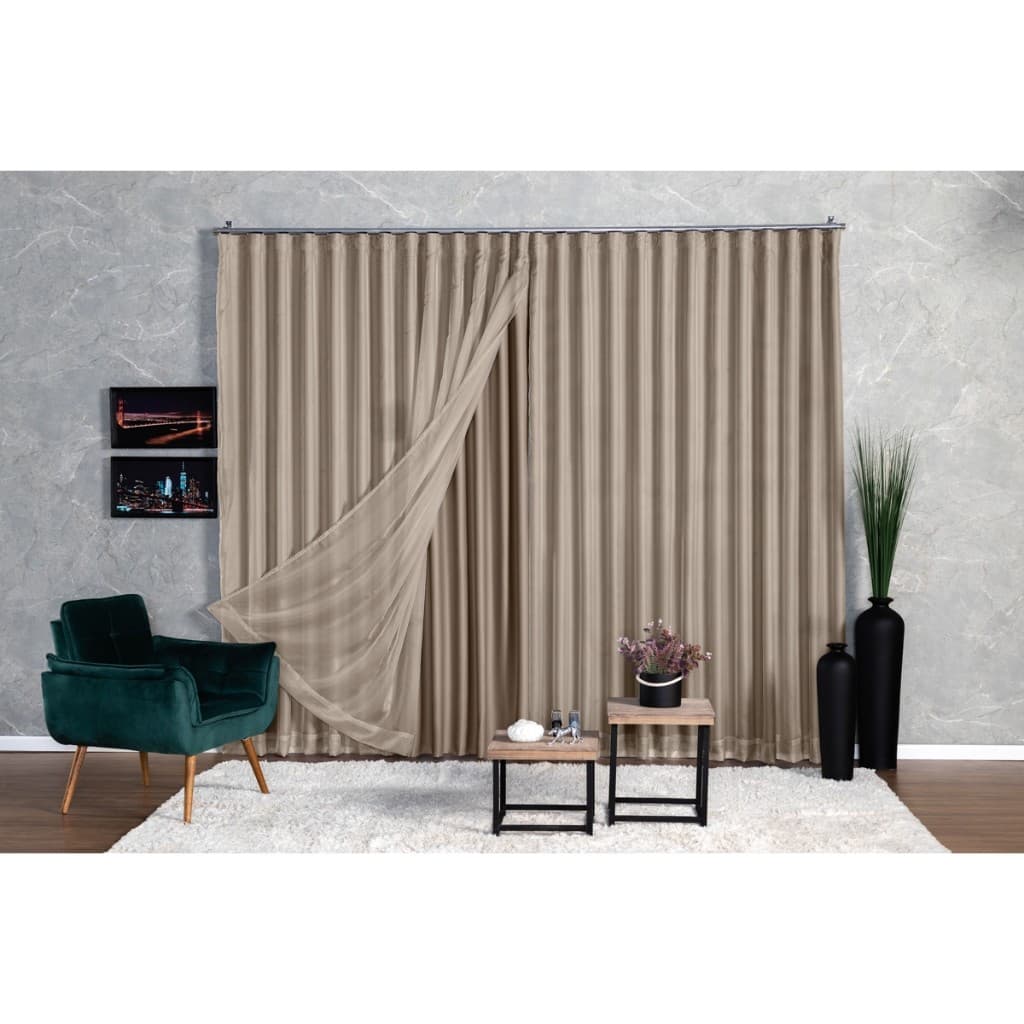 Cortina Blackout com voil Veda luz para Sala ou Quarto Trilho Suíço