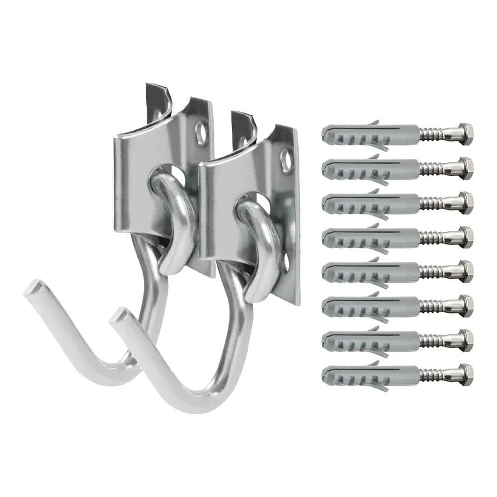 Kit Gancho De Rede Reforçado Aço Cromado Com 8 Parafusos E Buchas Suporta até 250 Kg