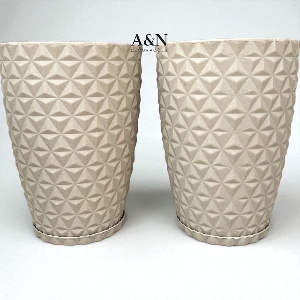 Kit 2 Vasos Grande Coluna Diamante G 50x37 3D Para Plantas Ou Flores Em Polietileno