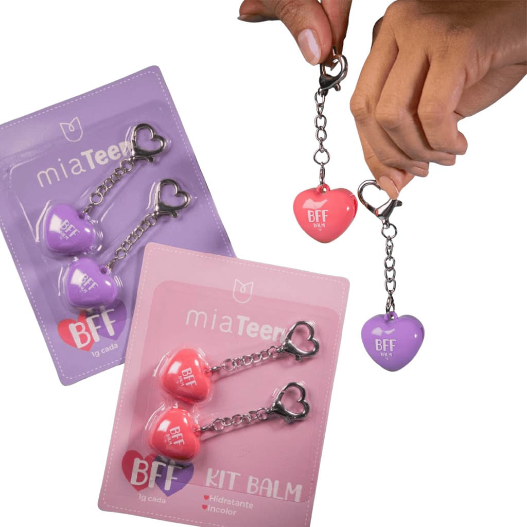 Kit Chaveiro Mia Make BFF Balm Hidratante Labial Incolor Duplas Mia Teen