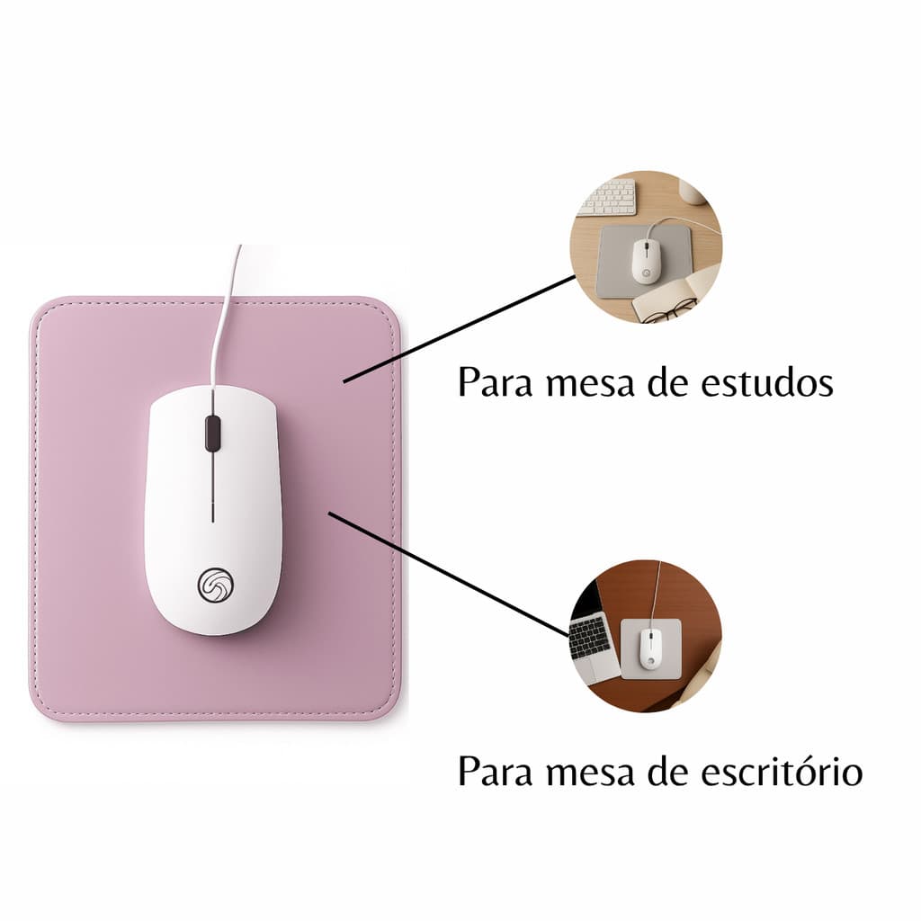 Mouse Pad Pequeno Couro Sintético Ecológico Rosa Clarinho