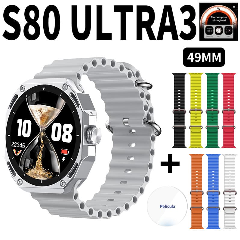 Smartwatch S80ULTRA3MAX Relógio Inteligente NFC Bluetooth Chamadas Monitor Cardíaco À Prova D'água para Homem e Mulher