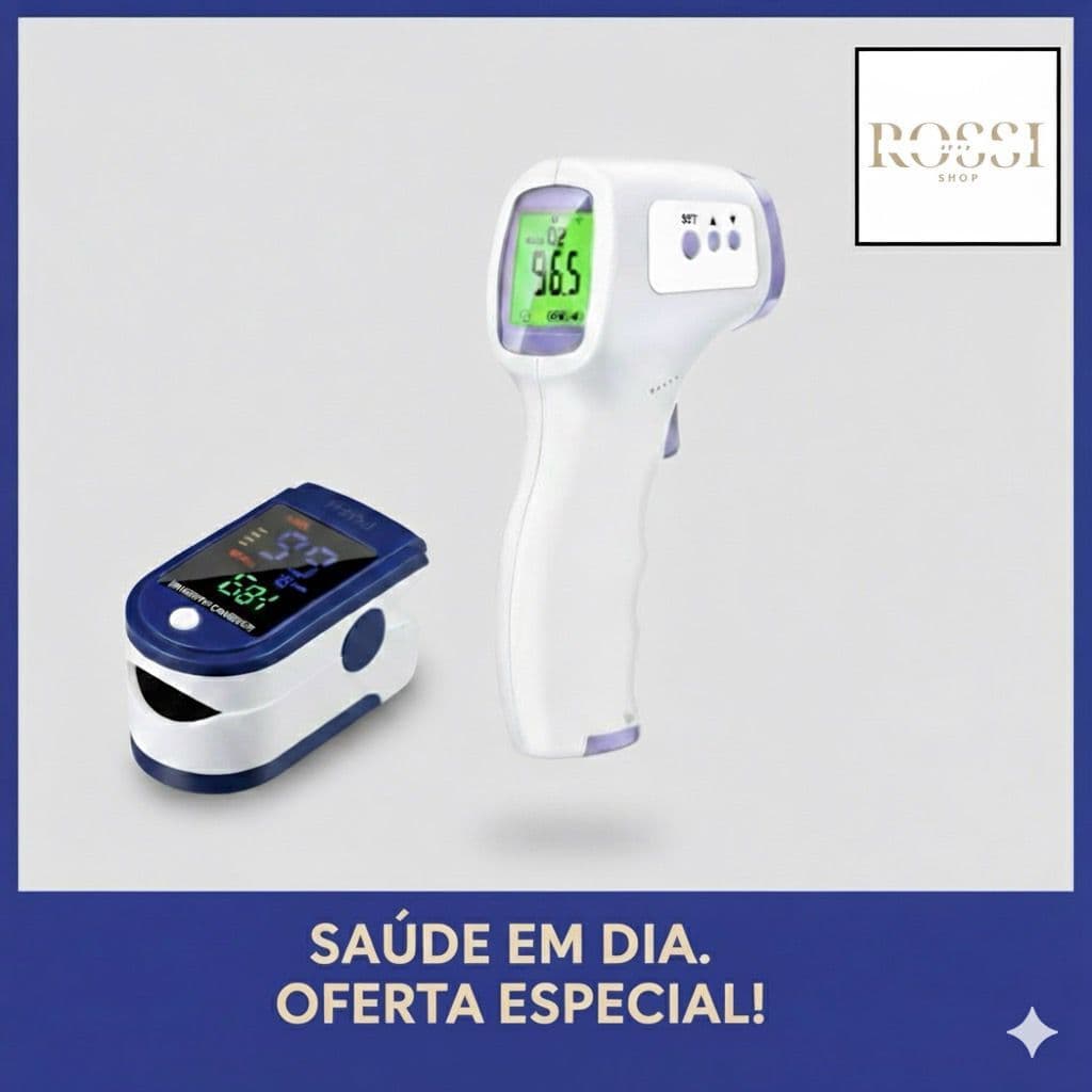 2 em 1! Kit Essencial p/ Família: Termômetro Laser p/ Febre e Bebê + Oxímetro Dedo Digital Preciso