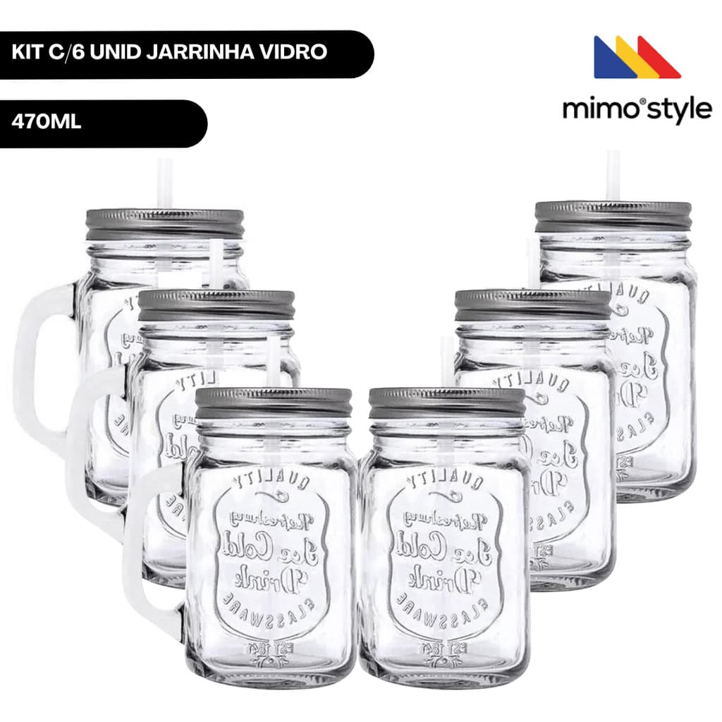 Kit c/6 Unid Jarrinha Retrô 470ml Caneca Vidro Vítreo Mimo Style