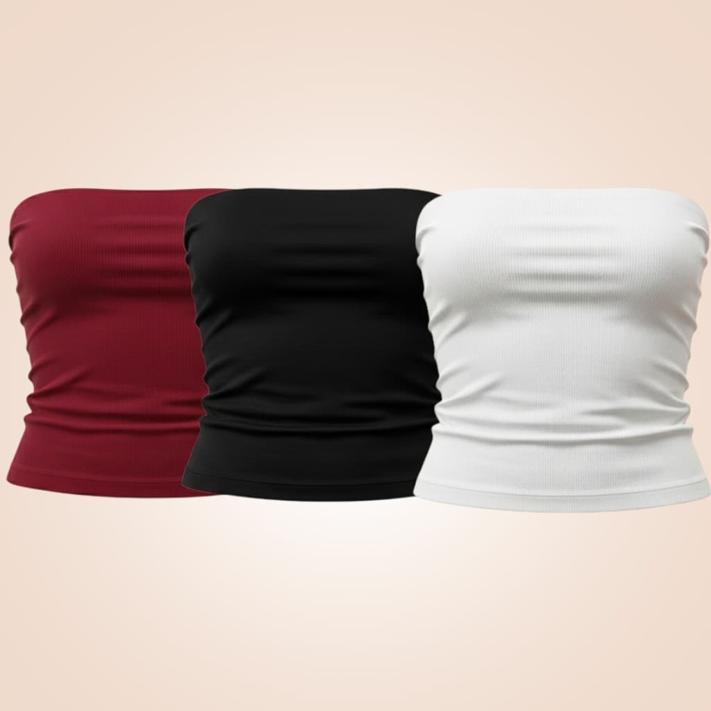 Kit 3 Top Tube Cropped Faixa Forrado Suplex Alta Qualidade Casual Academia Tomara que caia