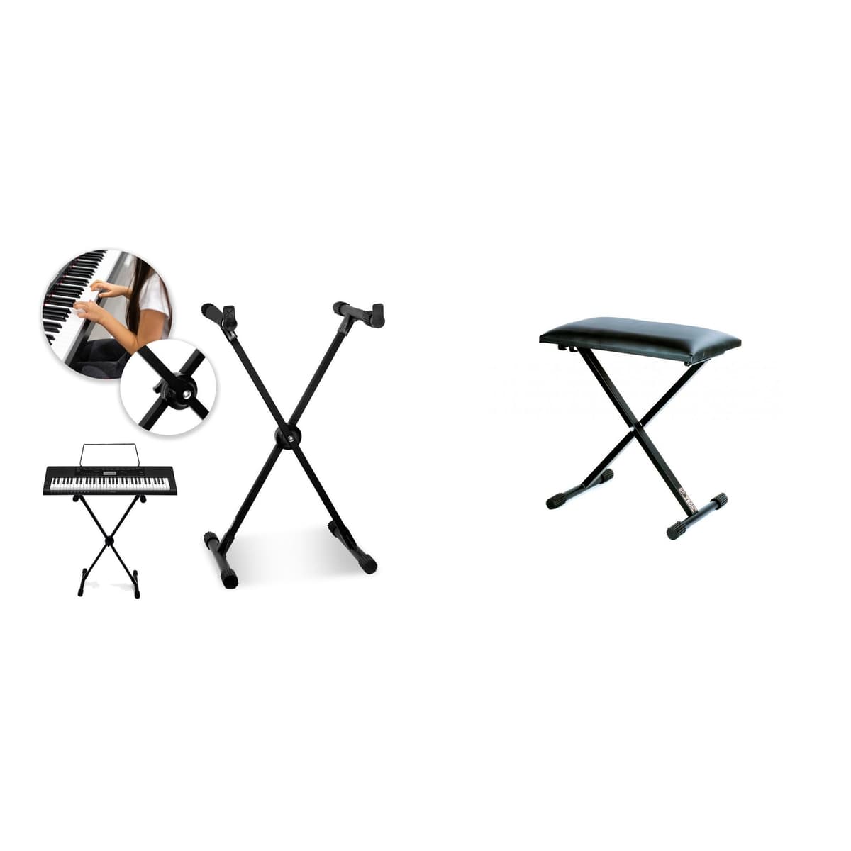 Suporte para Teclados X10 com Banqueta BXS, Estrutura de Aço em X, Ajustável, Preto