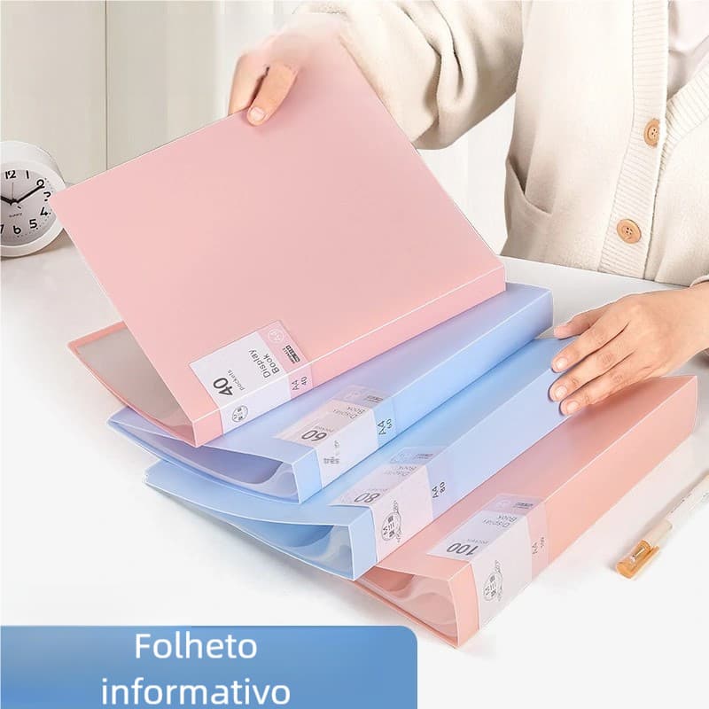 Pasta Catálogo A4 - Kit com 60 Envelopes de Plástico, Sacola de Documentos Portátil, Auxiliar Perfeito para Organização