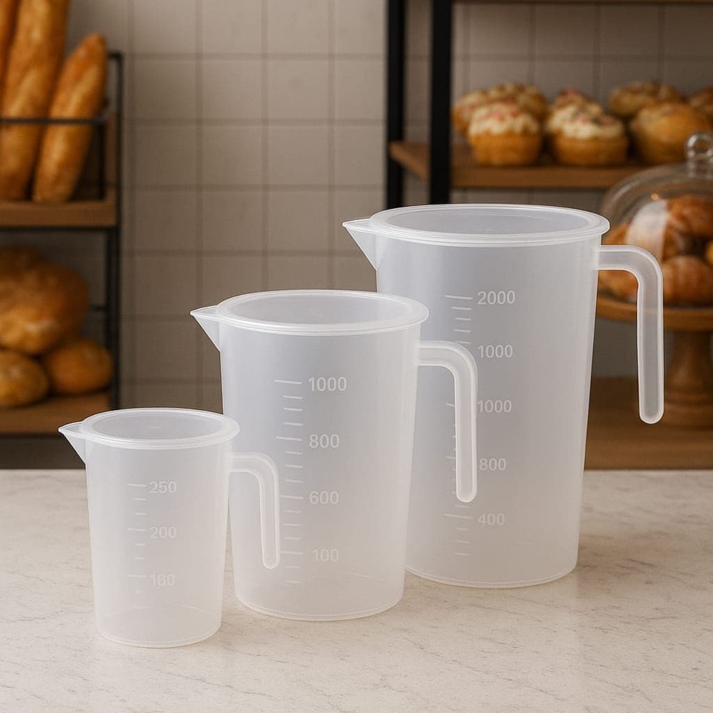 Conjunto 3 peças Versátil de Jarras com Medida e Tampa – Vai ao Micro-ondas e Fácil de Guardar