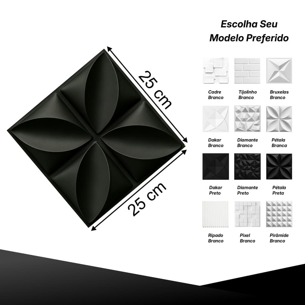 Kit Placas 3D em PVC 25x25 cm Revestimento Decorativo De Paredes