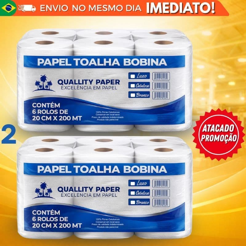 Toalha de Papel Bobina 200m – Kit com 2 Pacotes | Alta Absorção | Uso Profissional e Doméstico