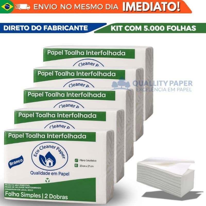 Papel Toalha Interfolhado Branco 5.000 Folhas 20x21cm Direto do Fabricante Envio Imediato