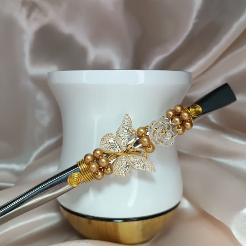 Kit Cuia de Madeira Chimarrão  + Bomba Decorada Aço Inox