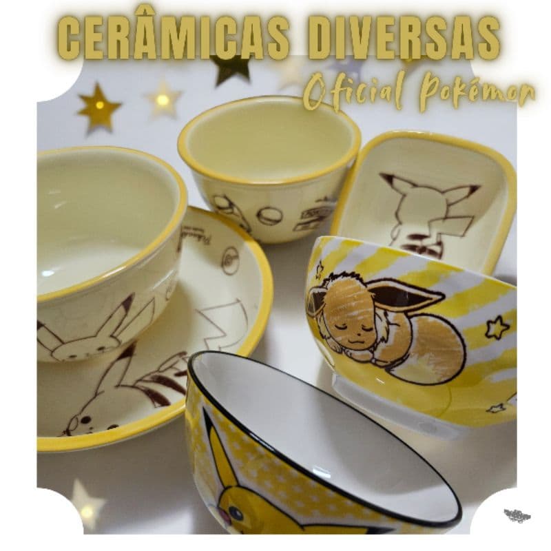 Coleção Pokémon Premium Licenciada - Prato Pikachu e Tigela Pikachu Bowl Pikachu em Cerâmica de Alta Qualidade