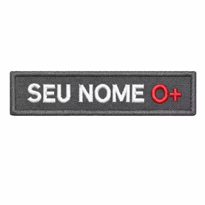 Tarja Tarjeta QRA Patch Bordado Sutache Biriba Tag de Identificação Com Nome e Tipo Sanguíneo 10x2,5 cm