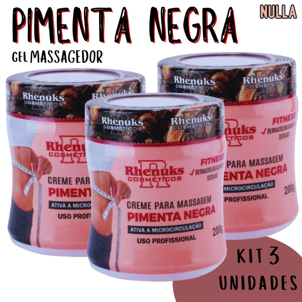 Kit 3 Gel Massageador Pimenta Negra Reduz Estrias, Celulites