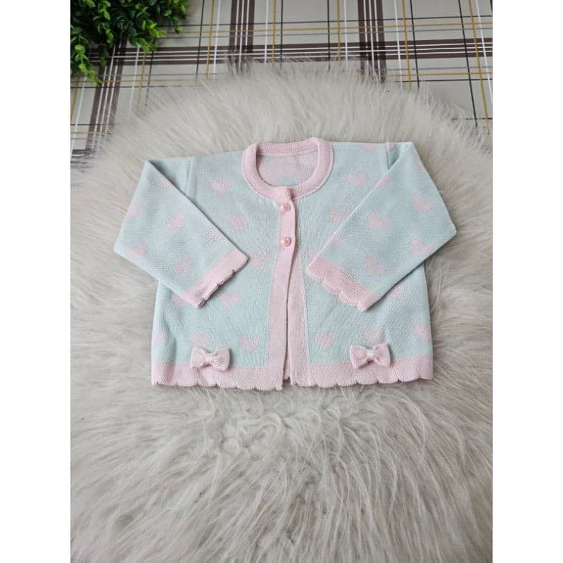 Casaquinho trico linha bebê verde e rosa