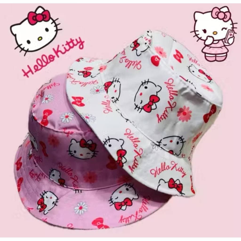 Chapéu Boné  Bucket  Infantil com Cordinha Hello Kitty