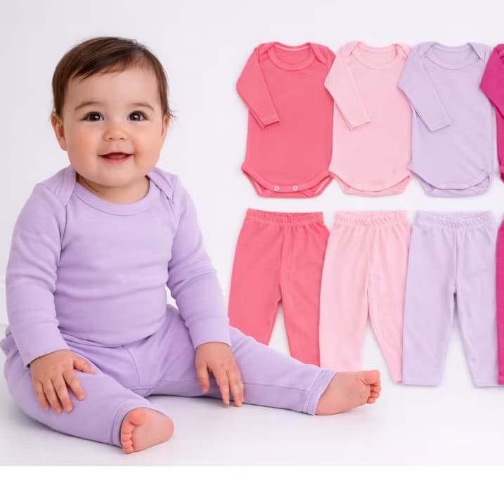 Kit 8 Peças Body + Mijão Menina e Menino Manga Longa Infantil Bory Bori Feminina e Masculino P ao G