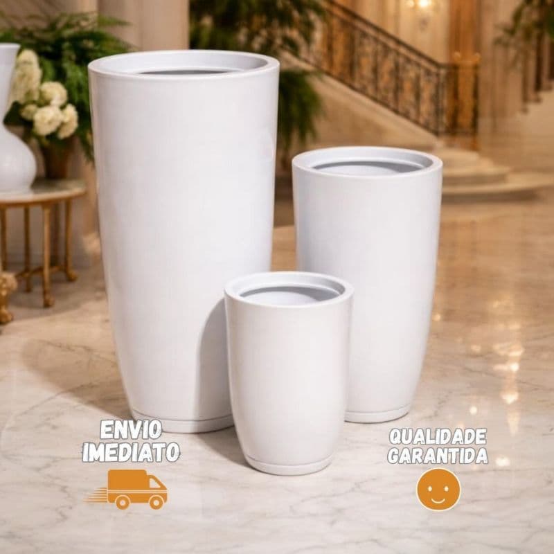 KIT 3 VASOS DECORATIVOS PARA PLANTAS | POLIETILENO MARMORIZADO PREMIUM | MODERNO E LEVE”