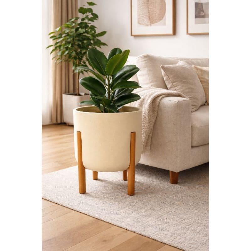 VASO NORTICO DECORATIVO COM PÉ DE MADEIRA TAMANHO M 37x33x33