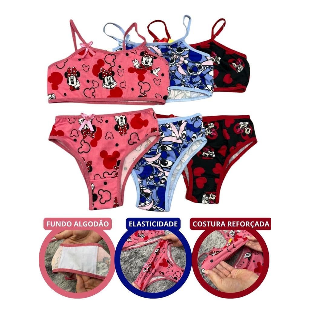Kit Calcinha e Top Infantil Menina Roupa Íntima Confortável Sortido