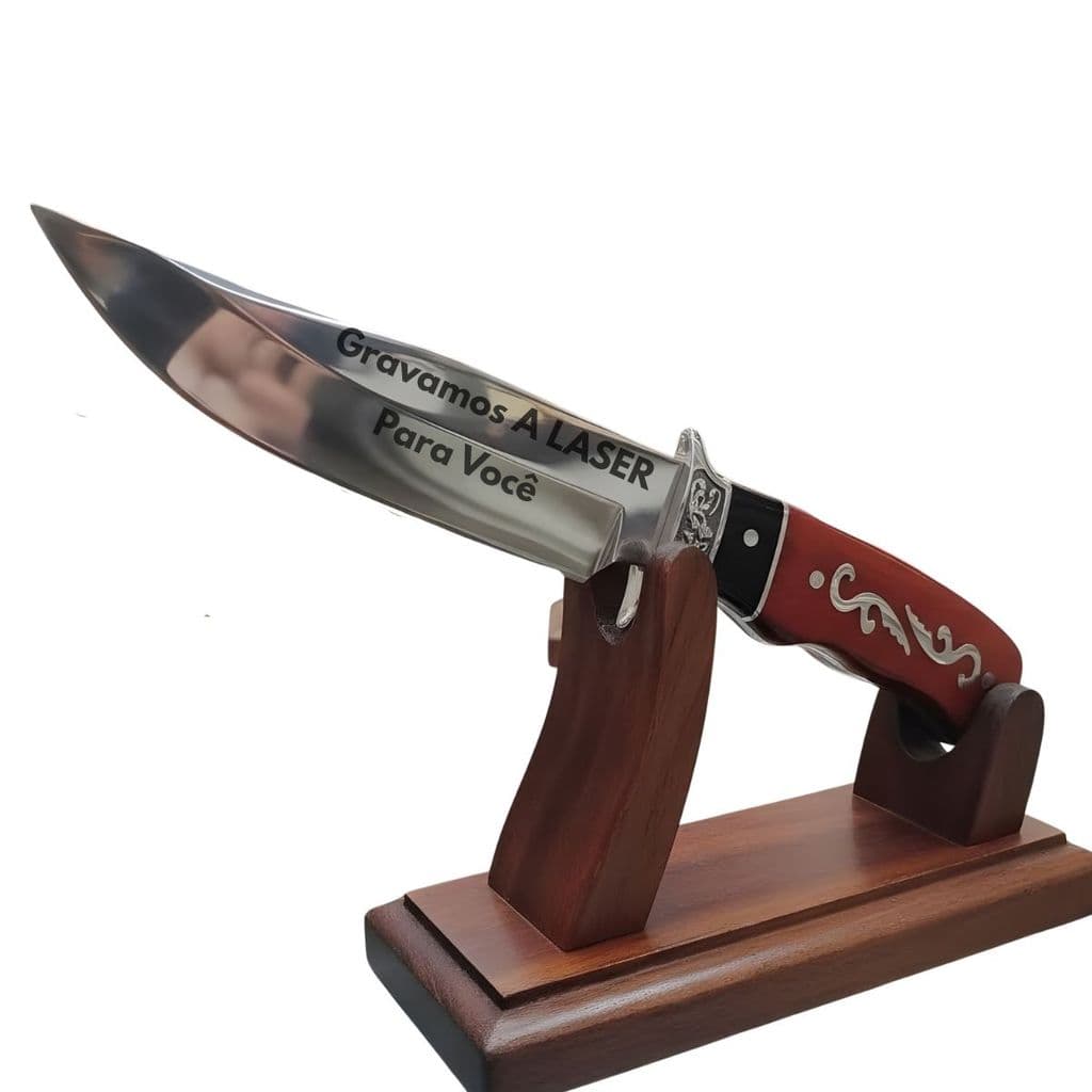 Faca Churrasco Luxo Fulltang Inox 1168 Personalizada Kim Com Bainha Premiun Gravada