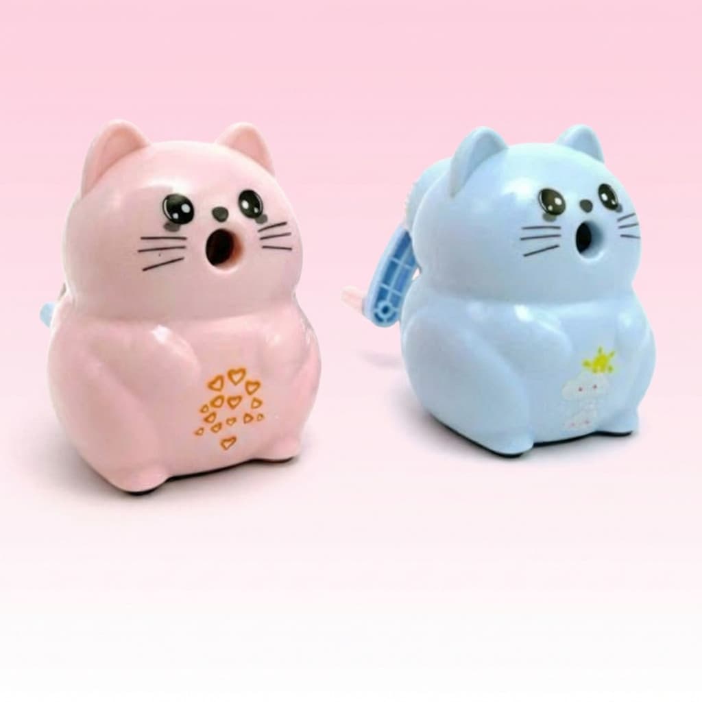 Apontador de Lápis de Manivela Gatinho Fofo Escolar Infantil Com Depósito Grande Automático Para Mesa